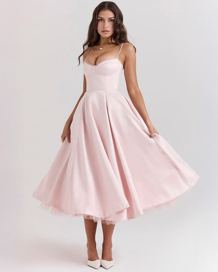 Ophira | Elegantes Korsett-Midi-Kleid für Damen mit Spaghettiträgern