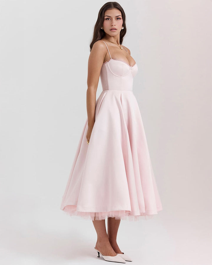 Ophira | Elegantes Korsett-Midi-Kleid für Damen mit Spaghettiträgern
