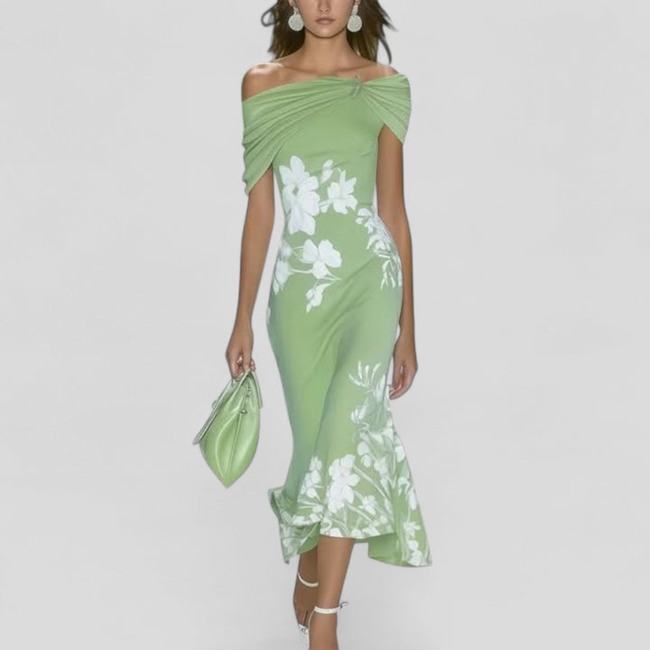 Isabelle | Elegantes Midi-Kleid für Damen mit Carmen-Ausschnitt und Flügelärmeln