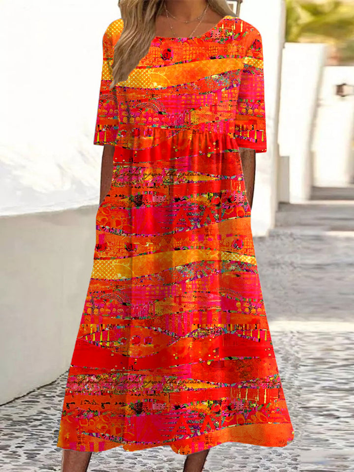 Heidi | Vintage Kunstdruck Casual Hemd für Damen mit Rundhalsausschnitt