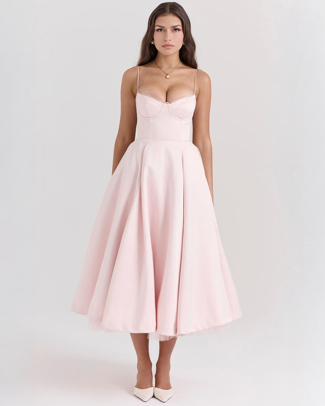 Ophira | Elegantes Korsett-Midi-Kleid für Damen mit Spaghettiträgern