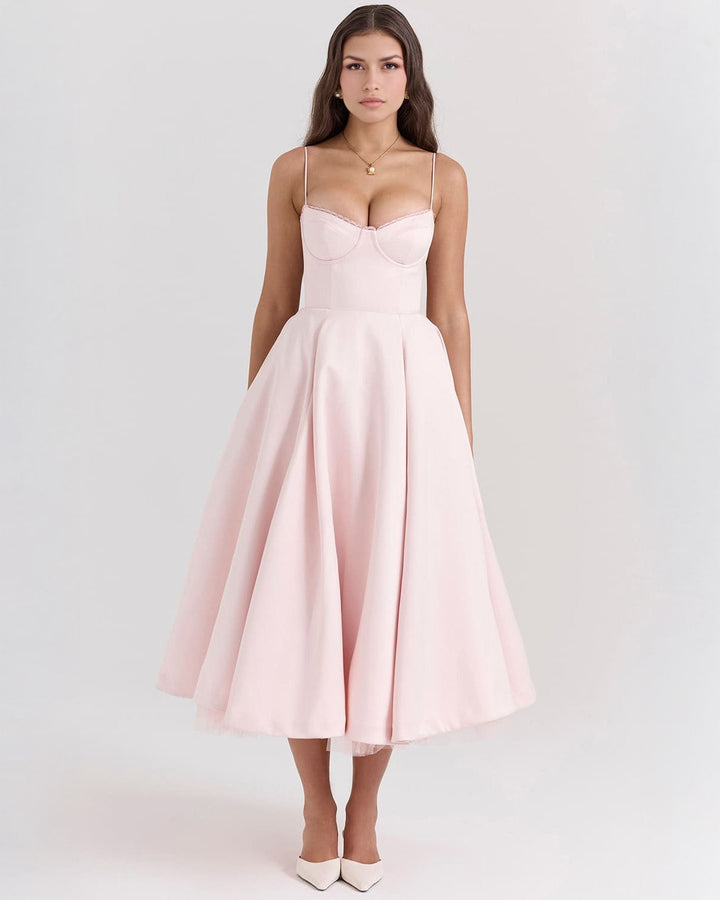 Ophira | Elegantes Korsett-Midi-Kleid für Damen mit Spaghettiträgern