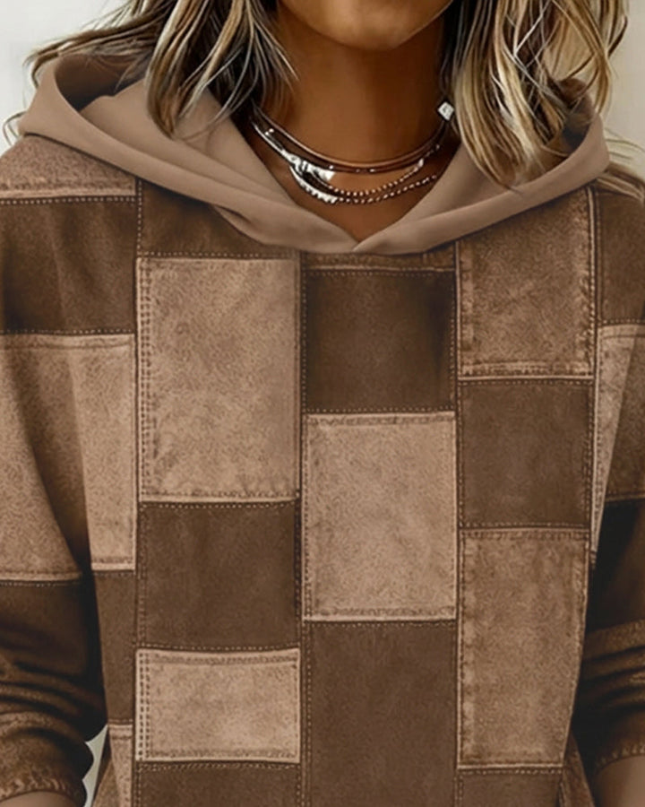 Schicker Langarm-Karierten Hoodie für Damen mit Kapuze