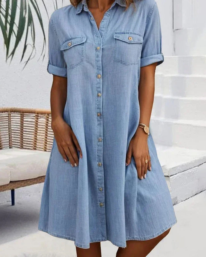 Sandra | Luftiges Sommerkleid für Damen mit Rundhalsausschnitt und kurzen Ärmeln
