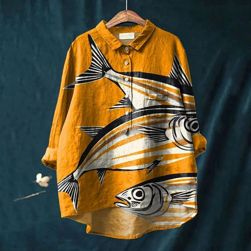 Darcy | Fisch Kunst Shirt mit langen Ärmeln