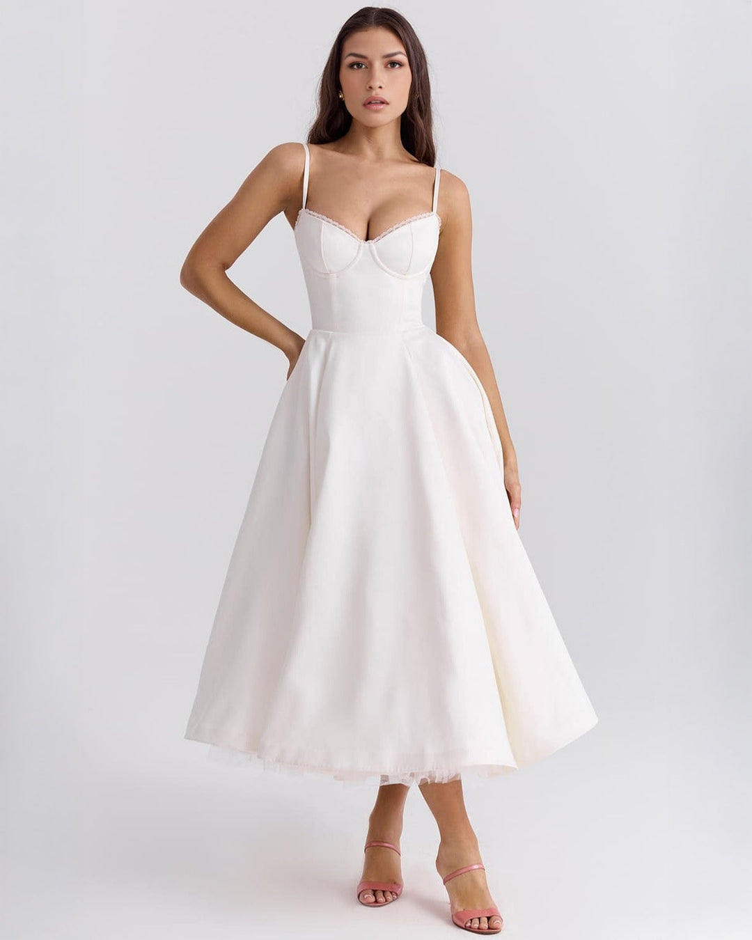 Ophira | Elegantes Korsett-Midi-Kleid für Damen mit Spaghettiträgern