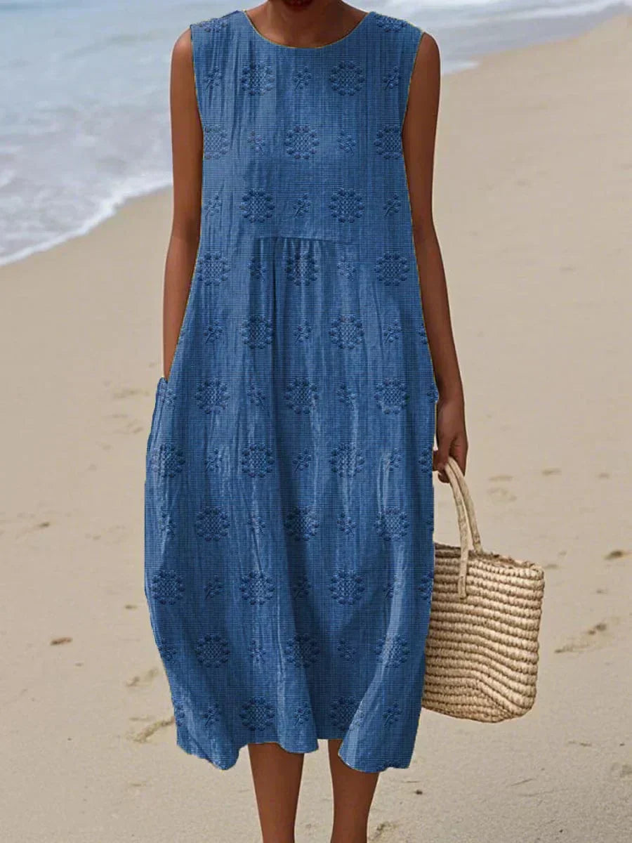 Künstlerisches Strandkleid für Damen mit Rundhalsausschnitt und langen Ärmeln