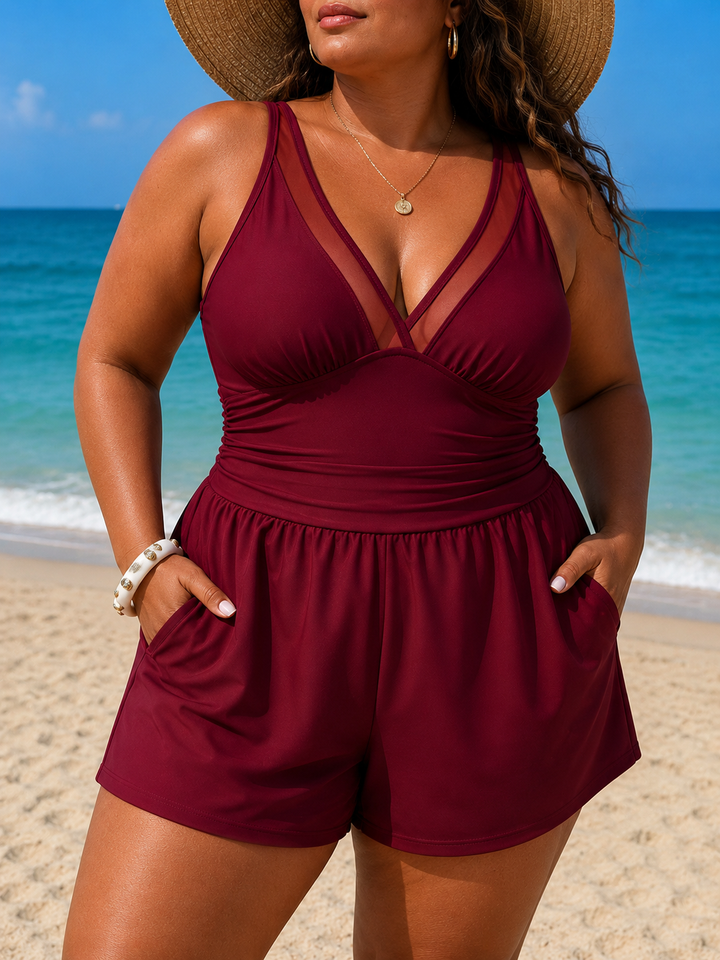 Charlotte | Damen-Badekleid „Seabreeze Elegance“ in Übergröße mit Shorts
