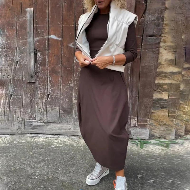 Elsbeth | Elegantes Damenkleid für Damen mit Tasche und Rundhalsausschnitt