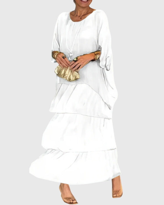 Susan | Schickes Maxikleid für Damen mit Rundhalsausschnitt und 3/4-Ärmeln