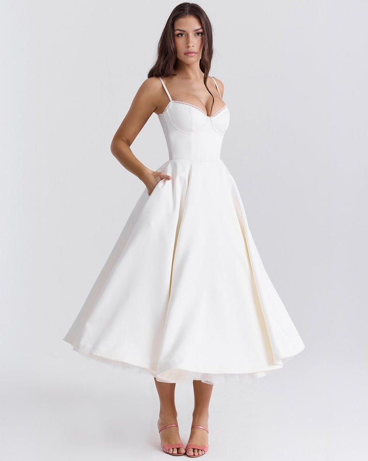 Ophira | Elegantes Korsett-Midi-Kleid für Damen mit Spaghettiträgern
