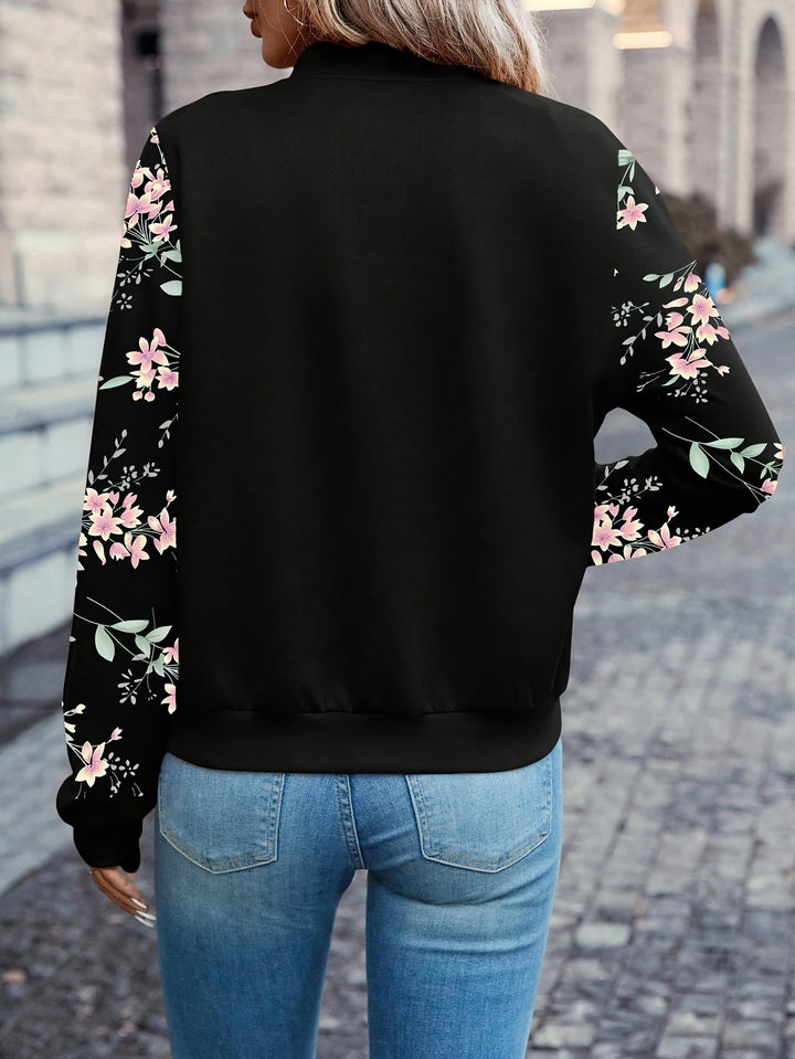 Thea | Trendy Floral Print Jacke für Damen mit Rundhalsausschnitt