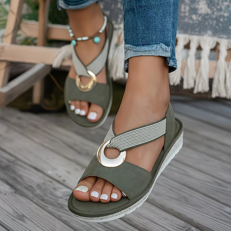 Skylar | Flache Sandalen für Damen mit Metall-Schnalle und flachem Absatz