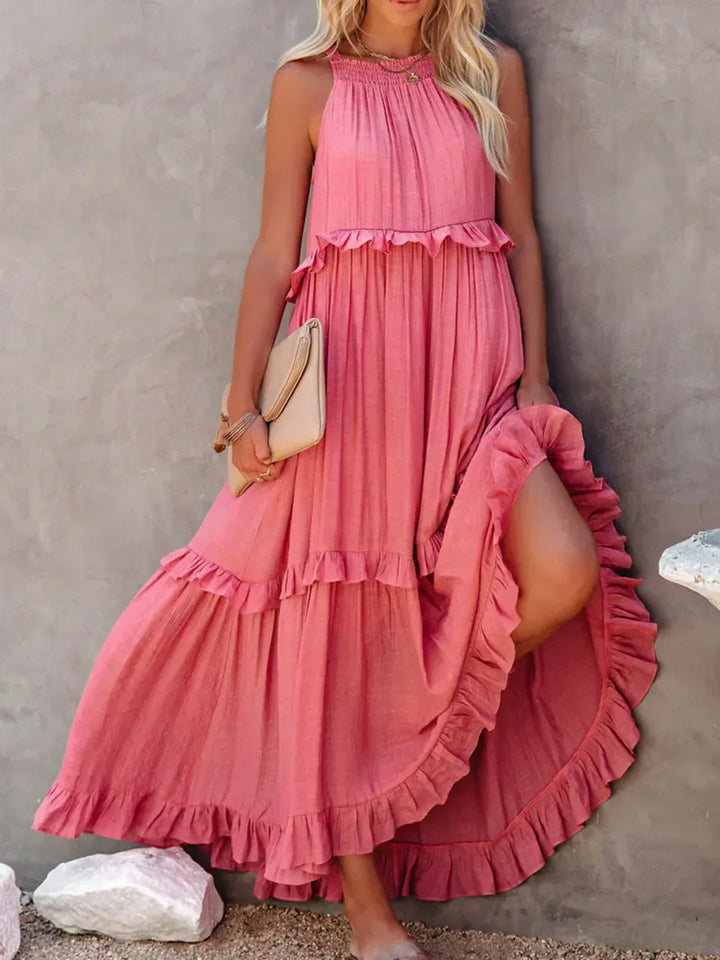 Emilia | Halter Ruffle Maxi Kleid mit langen Ärmeln