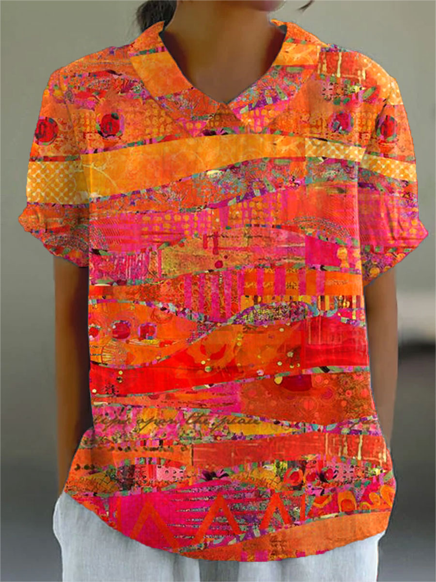 Heidi | Vintage Kunstdruck Casual Hemd für Damen mit Rundhalsausschnitt