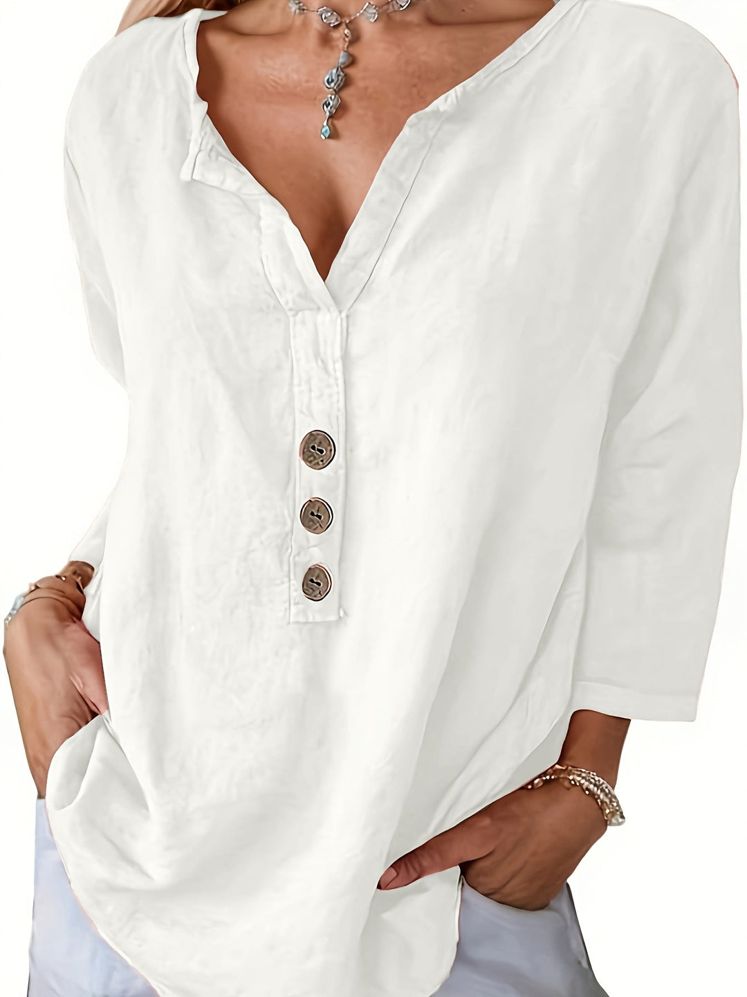 Harper | Lockere V-Ausschnitt Bluse für Damen mit Knöpfen