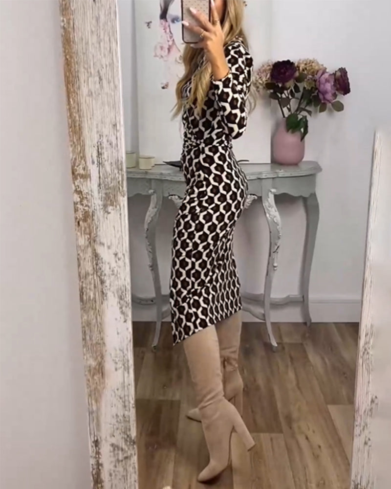 Donna | Bequemes bedrucktes Schlitzkleid für Damen mit Stehkragen