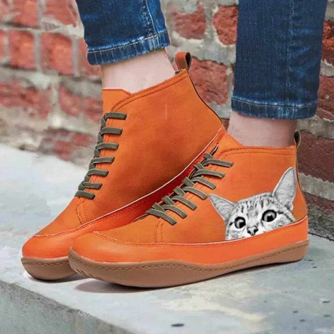 Monika | Katzenleder-Stiefeletten für Damen mit niedrigem Absatz