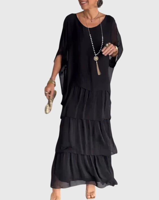 Susan | Schickes Maxikleid für Damen mit Rundhalsausschnitt und 3/4-Ärmeln