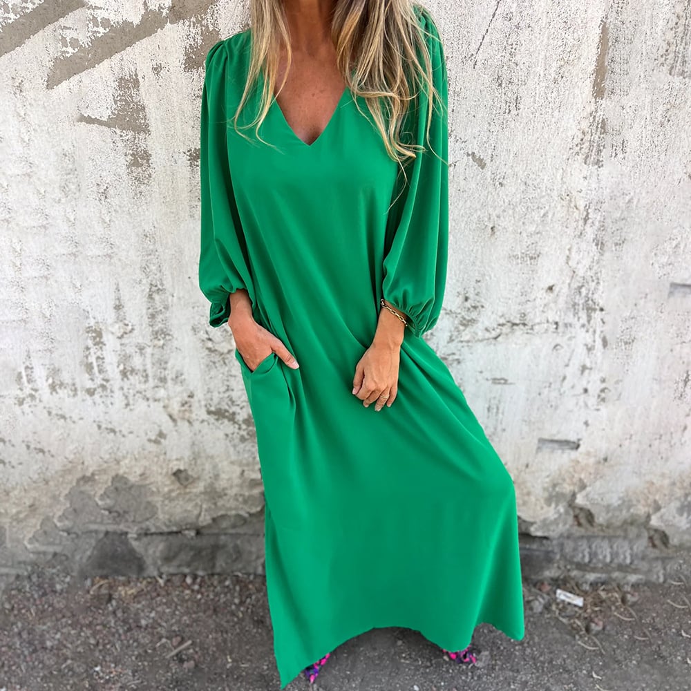 Delilah | Maxikleid für Damen mit V-Ausschnitt und 3/4-Ärmeln