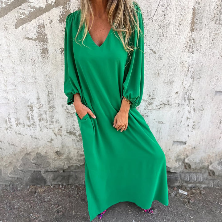 Delilah | Maxikleid für Damen mit V-Ausschnitt und 3/4-Ärmeln