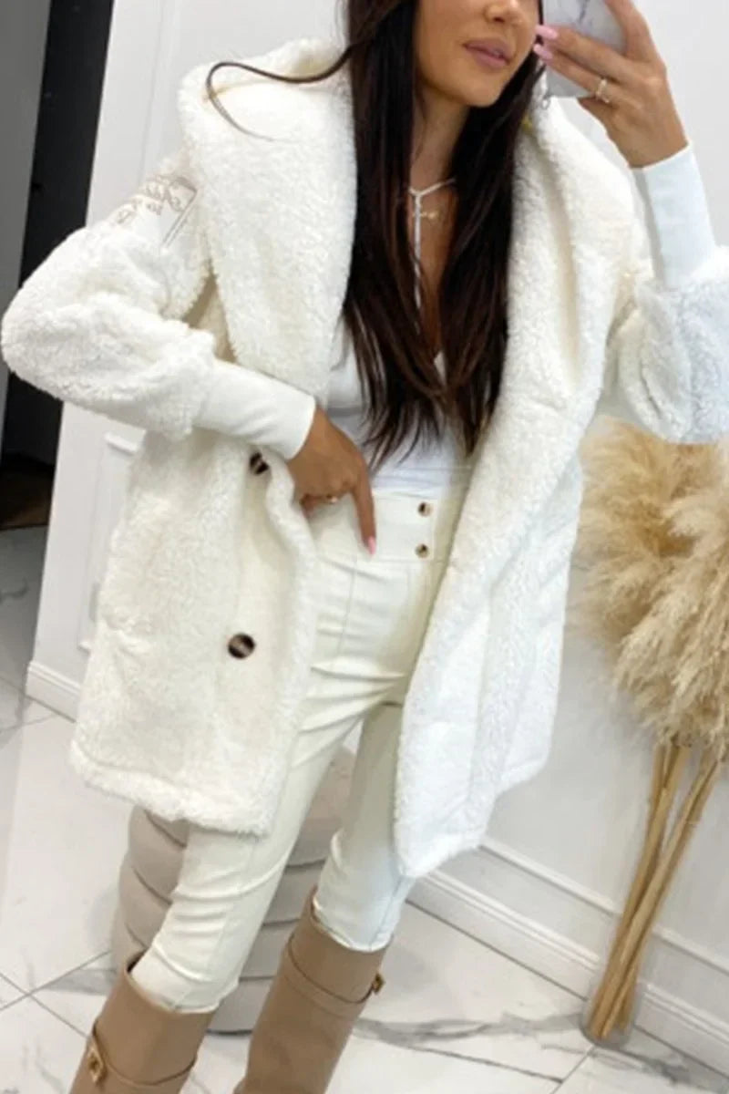Sabrina | Damen Plüsch Kapuzenjacke mit langen Ärmeln