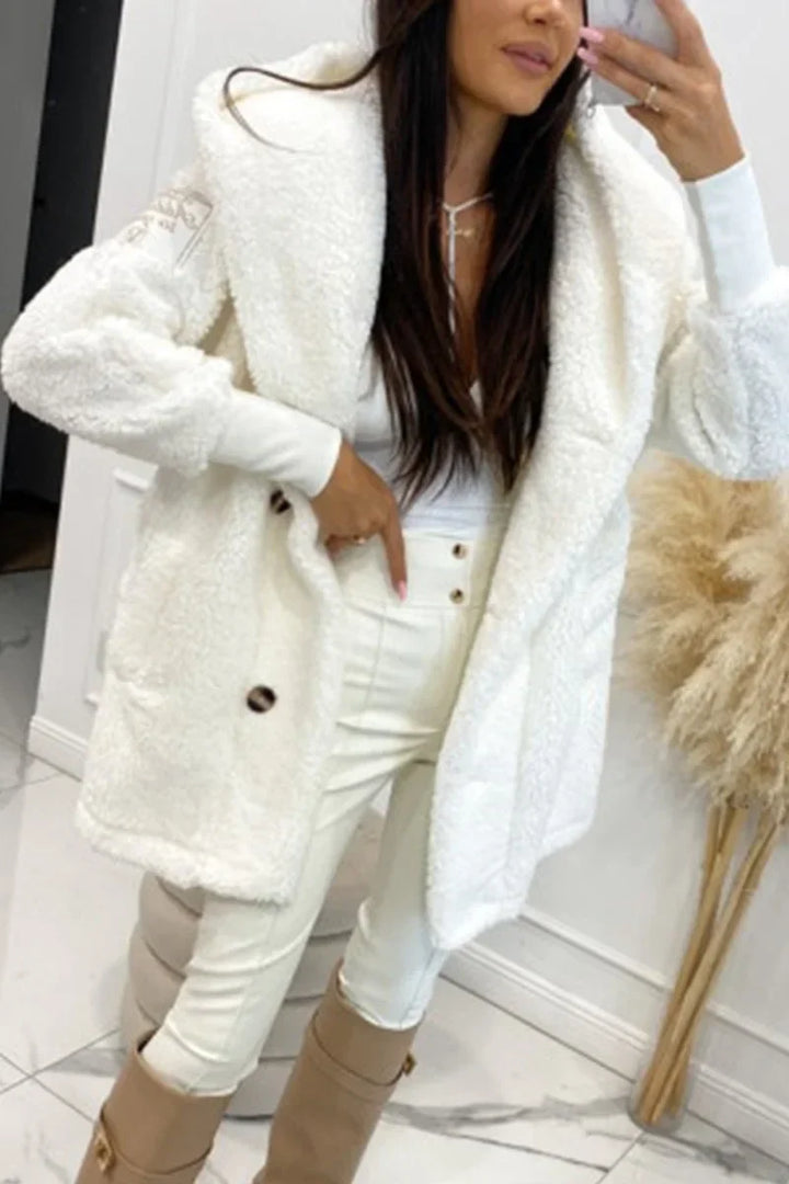 Sabrina | Damen Plüsch Kapuzenjacke mit langen Ärmeln