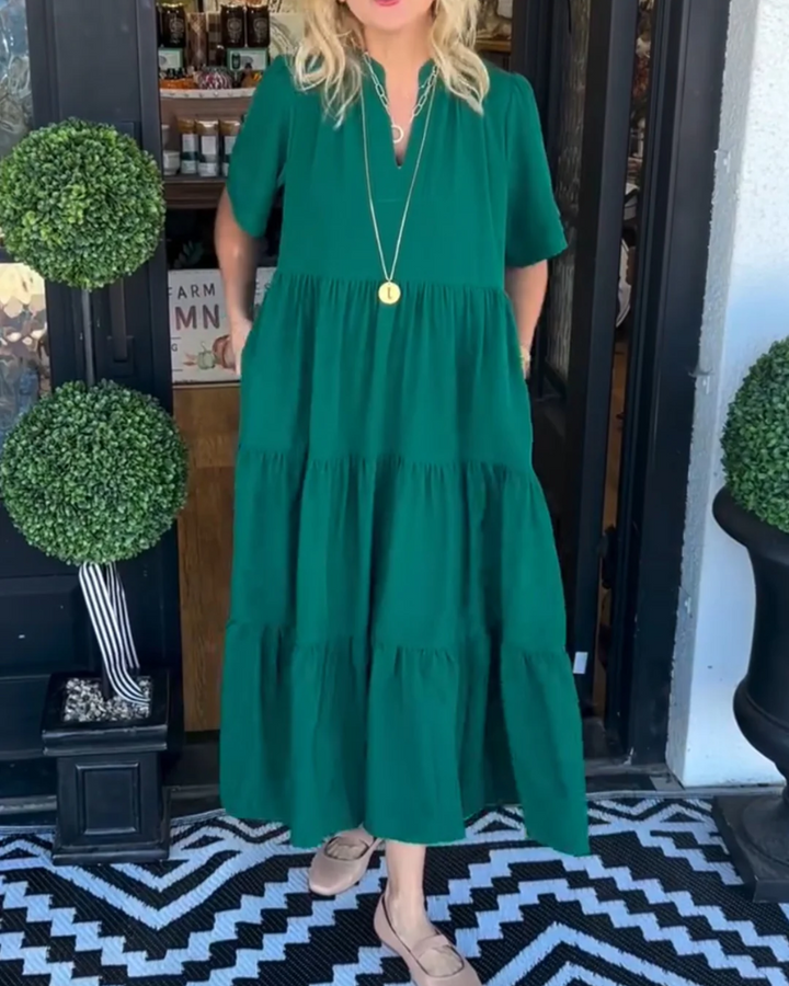 Magnolia | Gemütliches Maxi-Kleid für Damen mit V-Ausschnitt und kurzen Ärmeln