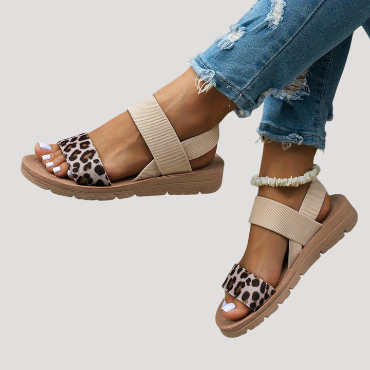 Schicke Leopardenmuster Cross-Strap Flache Sandalen | Ultimativer Komfort für Damen
