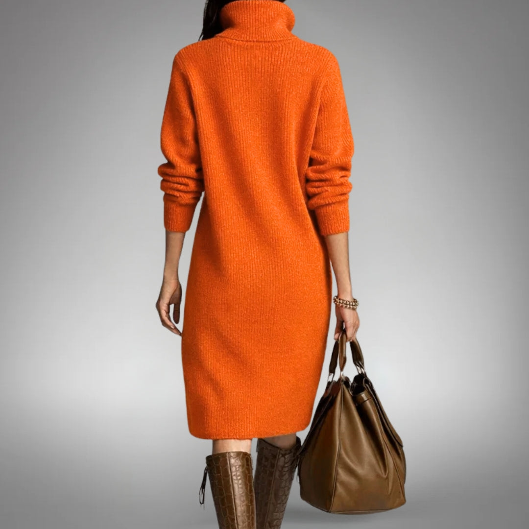 Elyon | Elegantes Midikleid für Damen mit Stehkragen und langen Ärmeln