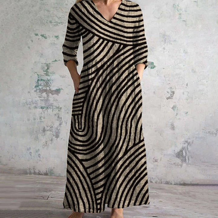 Eve | Vintage Streifenkleid für Damen mit V-Ausschnitt und 3/4-Ärmeln