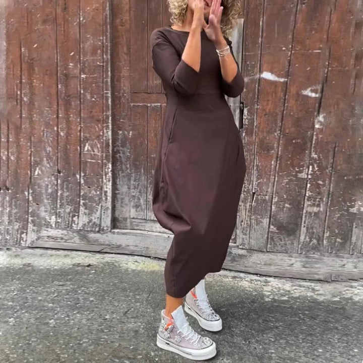 Elsbeth | Elegantes Damenkleid für Damen mit Tasche und Rundhalsausschnitt
