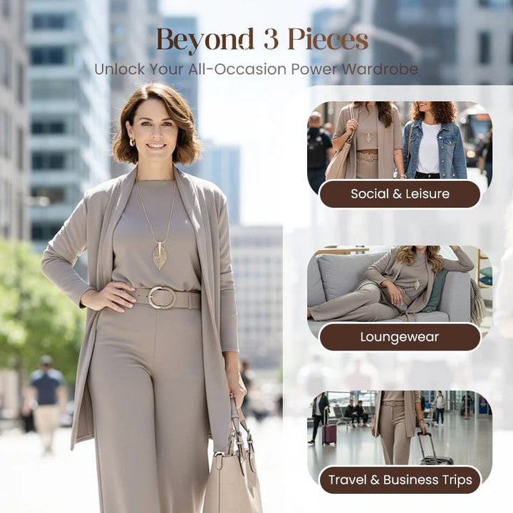 Schickes 3-teiliges Ensemble: Langer Cardigan, Top und Hose für Damen