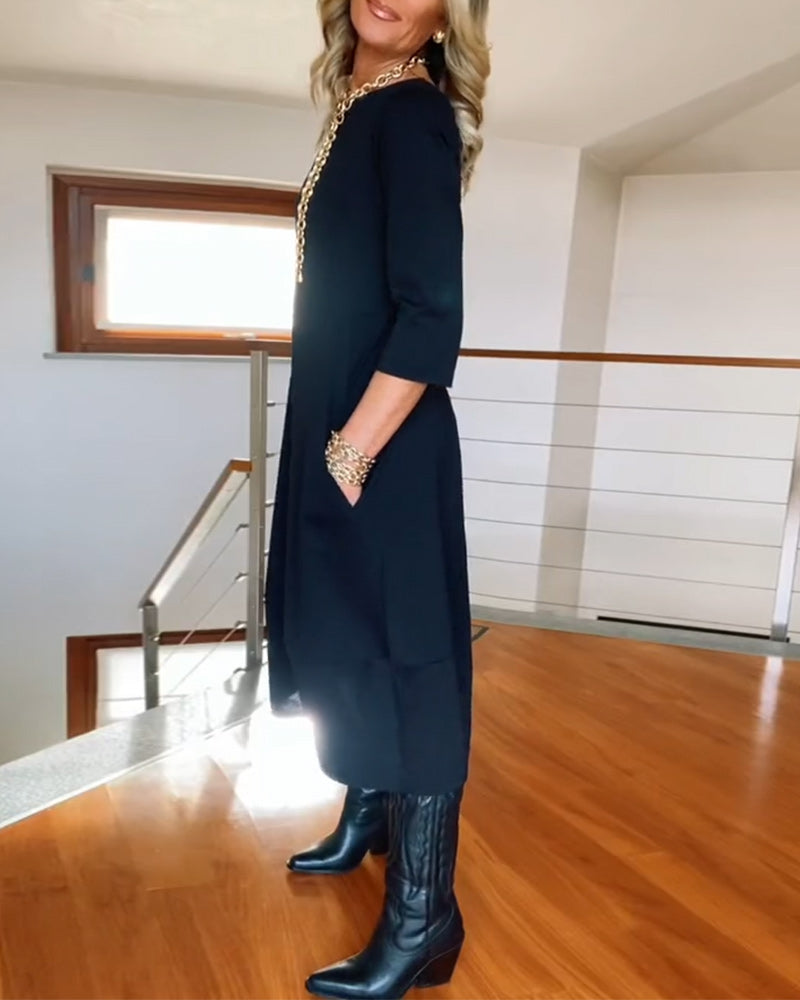 Sara | Stilvolles und Bequemes Midikleid für Damen mit Rundhalsausschnitt