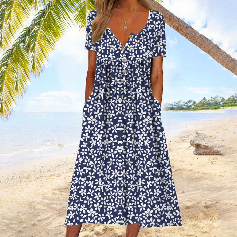 Aisla | Floral Breeze Midikleid für Damen mit V-Ausschnitt und kurzen Ärmeln