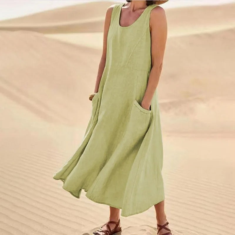 Tina | Sommer Kleid für Damen mit Rundhalsausschnitt und langen Ärmeln