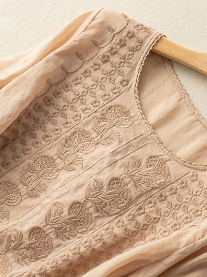 Josie | Frauen Bestickte Bluse für Damen mit Blumenmuster und Rundhalsausschnitt