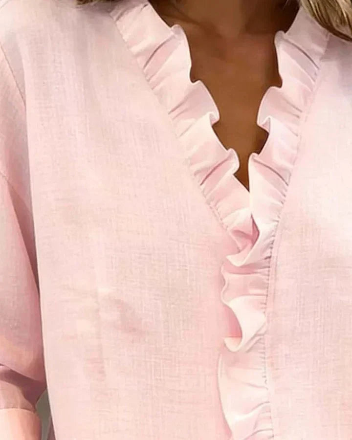 Indie | Rüschenshirt für Damen mit V-Ausschnitt und langen Ärmeln