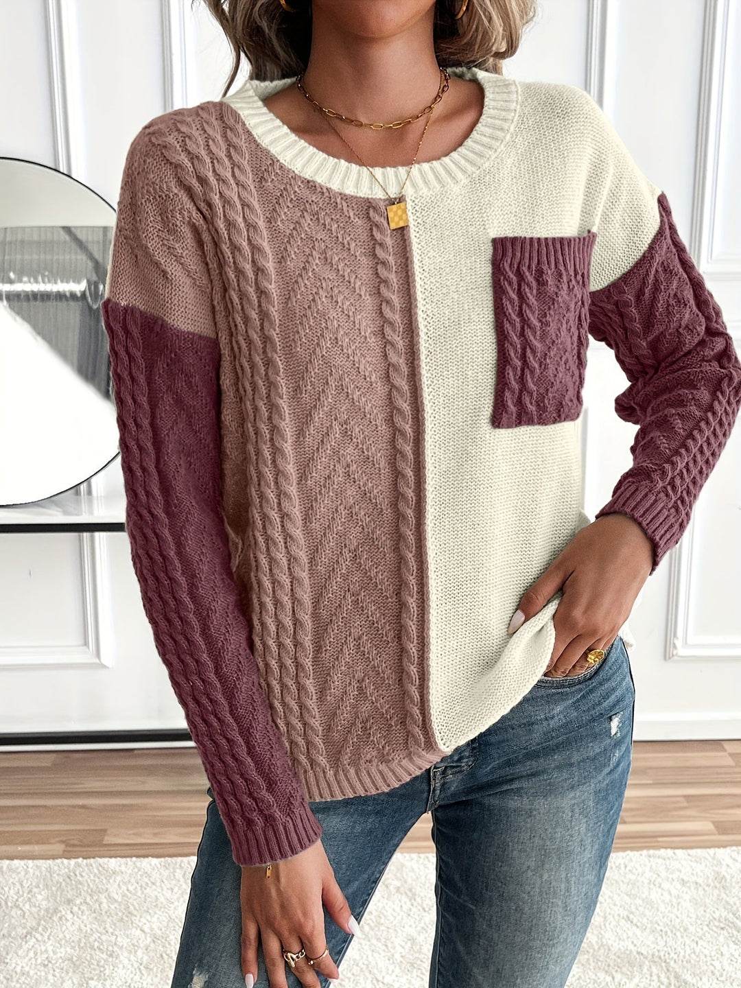 Mara | Damen Pullover mit Tasche und Rundhalsausschnitt