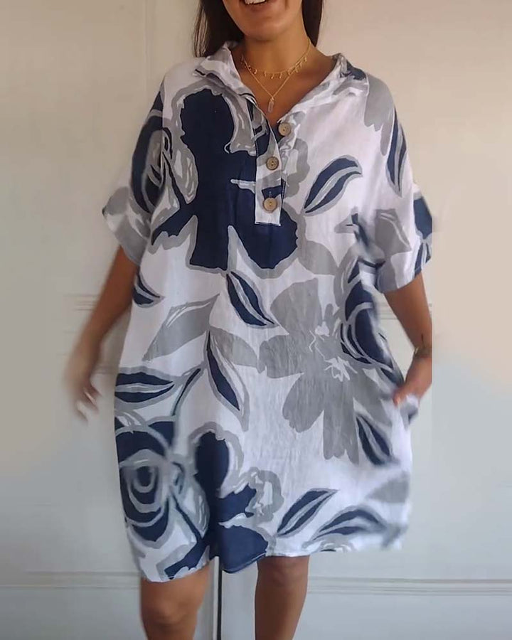 Bianca | Blumenhemdkleid für Damen mit V-Ausschnitt und kurzen Ärmeln
