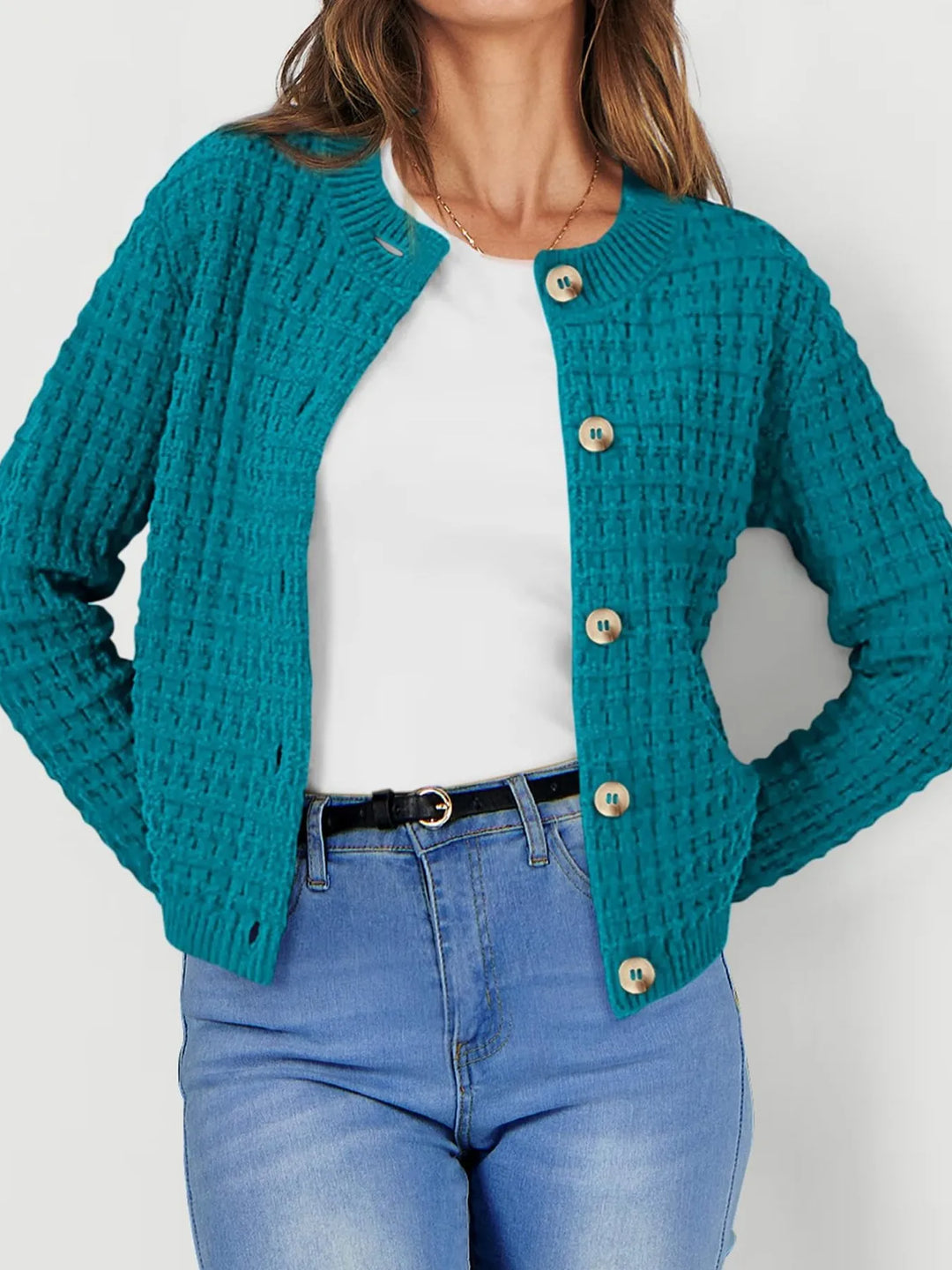 Harper | Strickjacke für Damen mit Knopfleiste und Rundhalsausschnitt