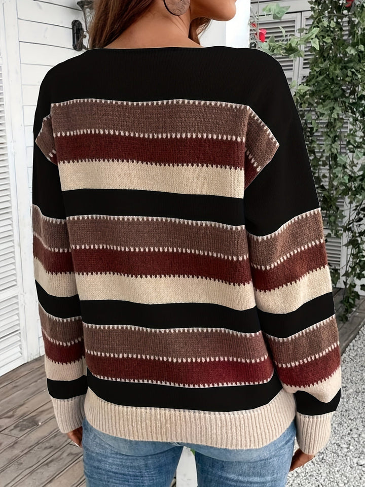 Leni | Damen Pullover mit Rundhalsausschnitt, gestreift