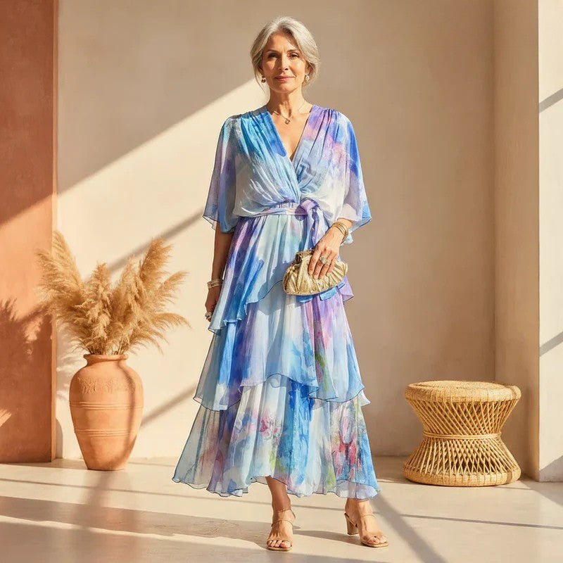 Odette | Elegantes Fließendes Maxikleid für Damen mit V-Ausschnitt