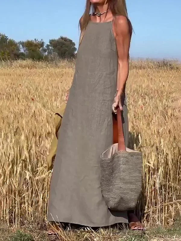 Lässiges langes Maxikleid und für Damen mit Rundhalsausschnitt