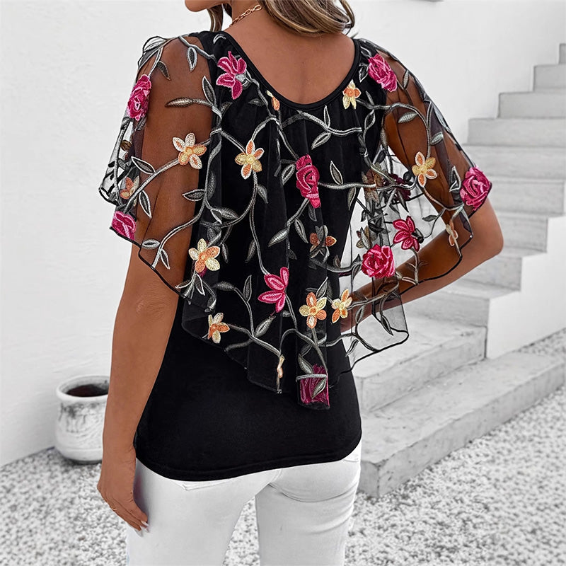 Davina | Elegantes Druck-Mesh- und oberteil für Damen mit Blumenmuster