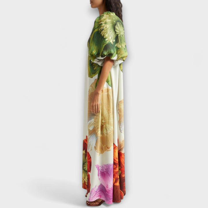 Florales asymmetrisches Maxikleid für Damen mit asymmetrischem Ausschnitt