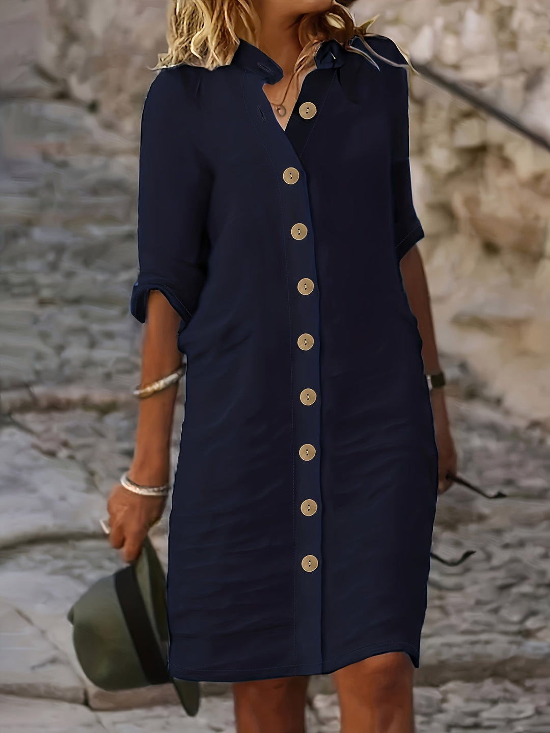 Hannah | Lässiges Minikleid für Damen mit Knopfleiste und 3/4-Ärmeln