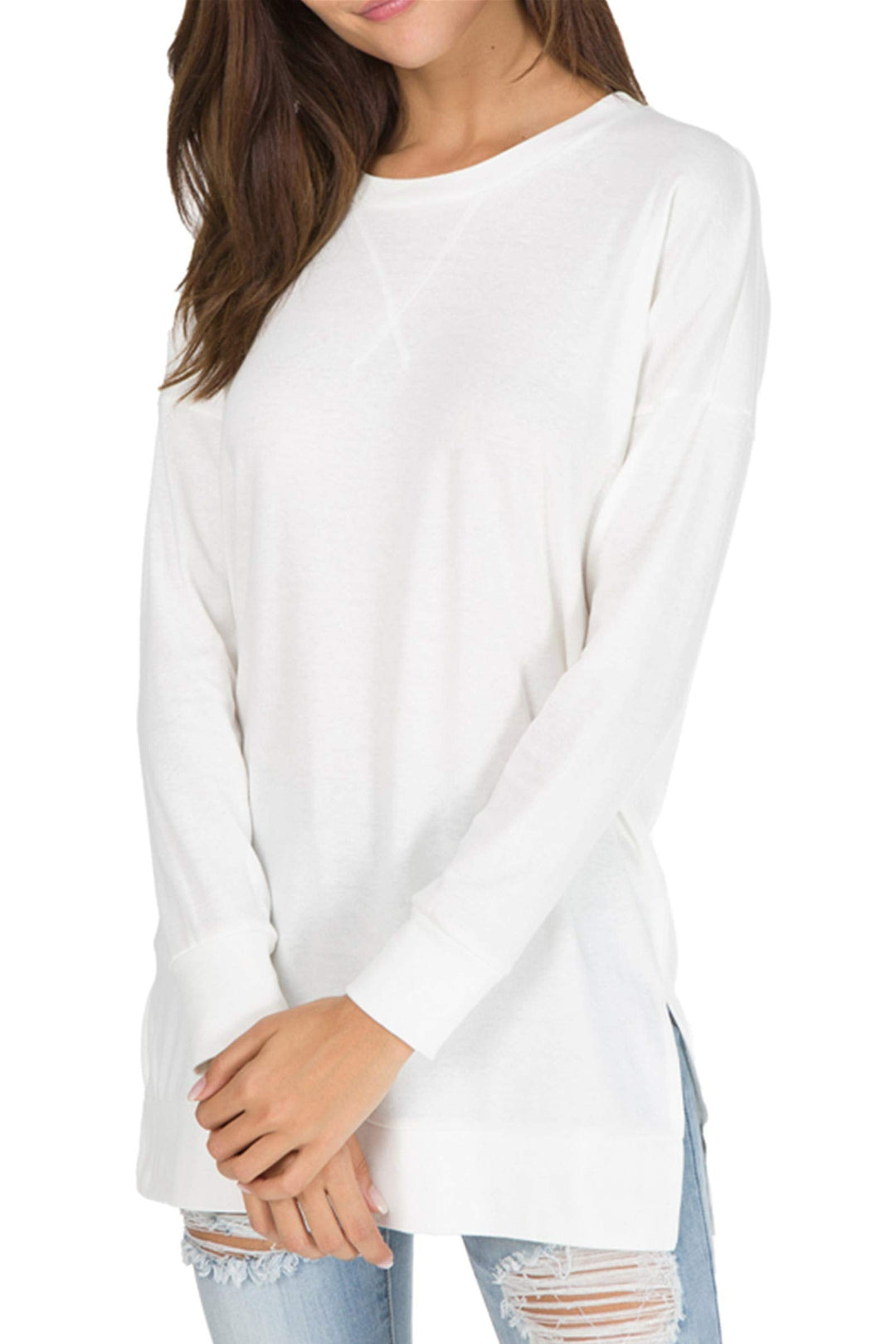 Violett | Langärmelige Seitlich Geschlitzte Lockere Tops für Damen