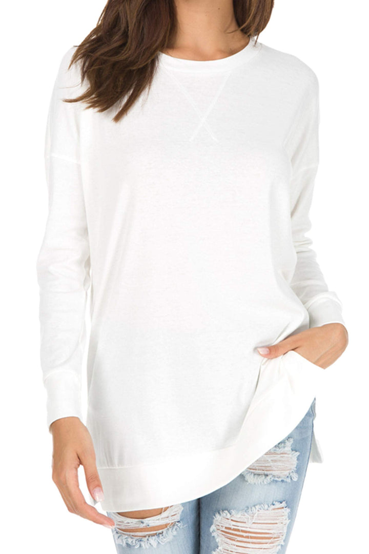 Violett | Langärmelige Seitlich Geschlitzte Lockere Tops für Damen
