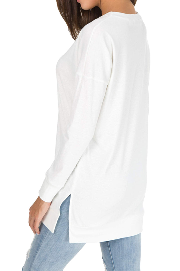 Violett | Langärmelige Seitlich Geschlitzte Lockere Tops für Damen